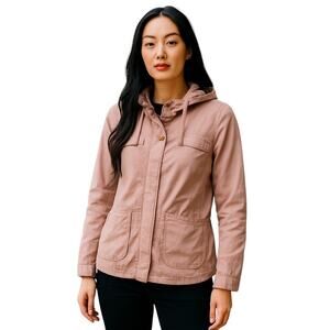 SO Lightweight Jacket Size Large Pink Hooded Full Zipper Not Lined Drawstring